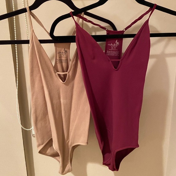 Free People Tops - TWO Free People Bodysuits Maroon & Nude Size XS-S